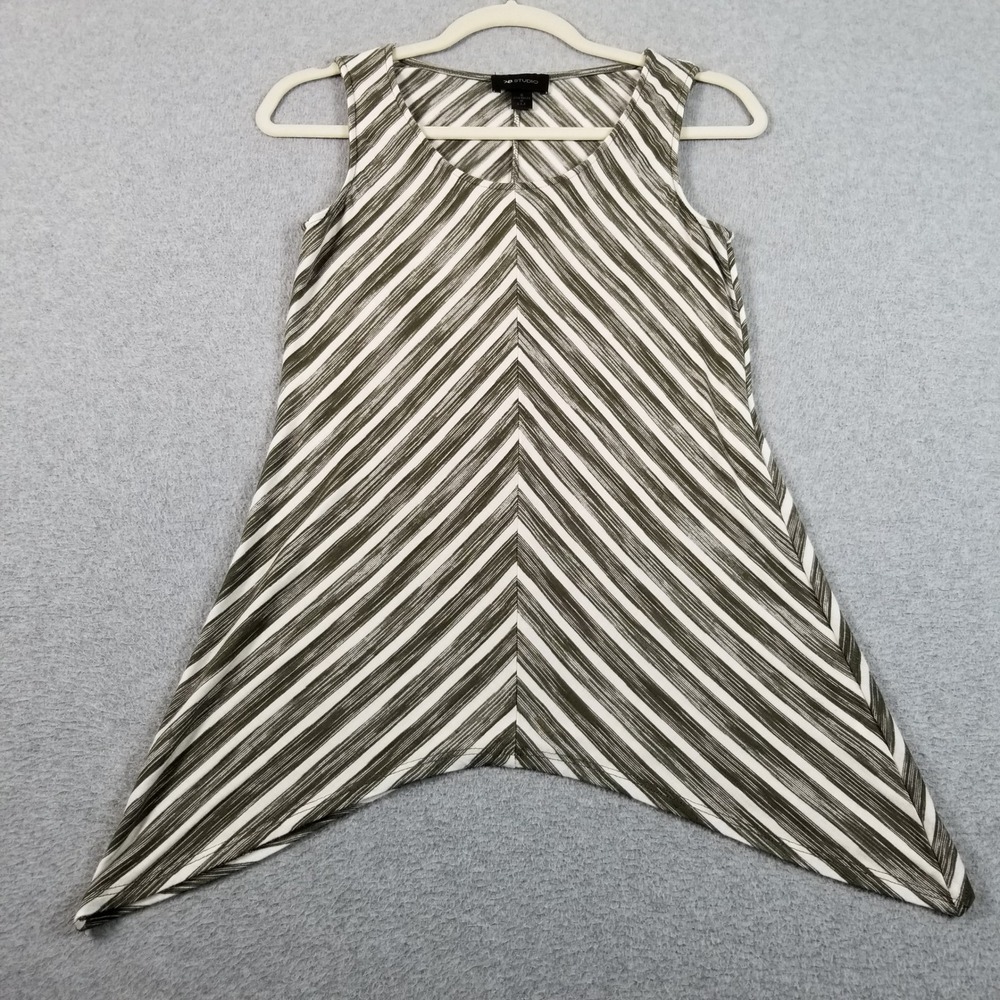AB Studio Tank Top Women S Small Green White Diagonal Striped Sleeveless Stretch